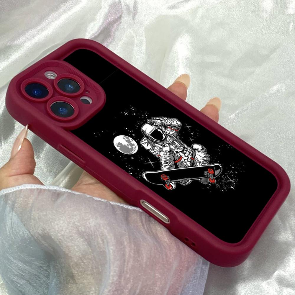 JT45 Astronaut Skateboarding Art Phone for iPhone 17 16 Pro Max Samsung S26 S25 A17 A16 A07 A56 Xiaomi 15T Redmi Note 14 Pro Plus Soft TPU Case Cover