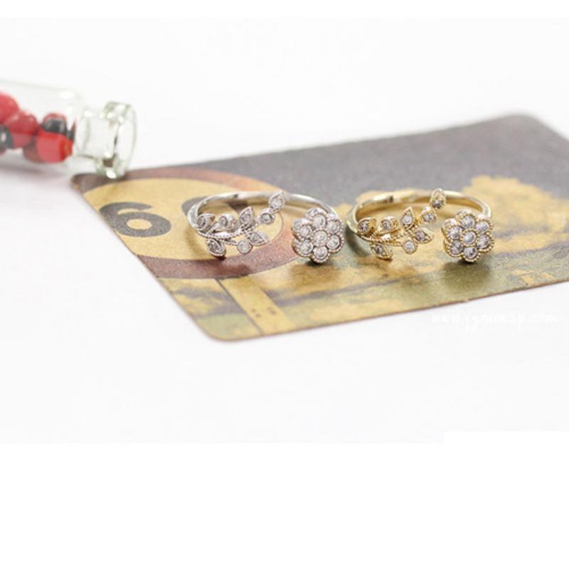 Fashion Temperament Diamond-set Twisted Leaves Ruyi Flower Opening Ring, Index Finger Ring Female