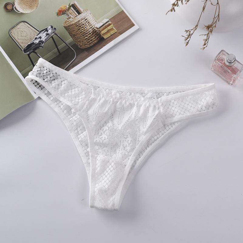 Women's Lace Underwear Sexy Thong Transparent Hollow Panties Pure Cotton
