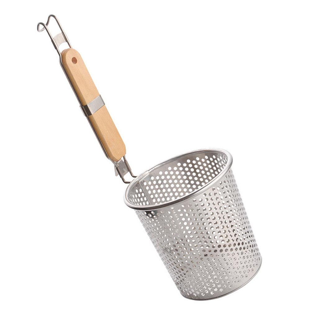Stainless Steel Strainer Basket Wooden Handle 14Cm Fine Mesh Food Skimmer Pasta Dumpling Noodle Kitchen Sieve Rust Resistant