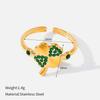 Stainless Steel Four-leaf Clover Open Ring Women's Gold-plated Diamond-set Light Luxury Niche Design Fashion Ring Zircon Jewelry