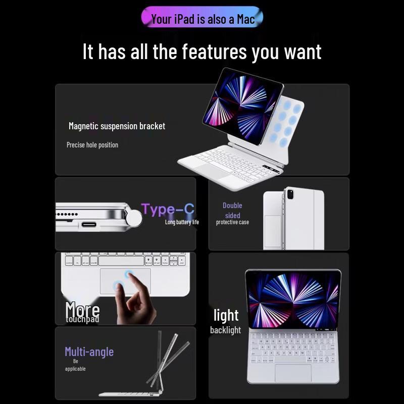 OLOEY iPad Pro 11 Magnetic Floating Backlit Keyboard