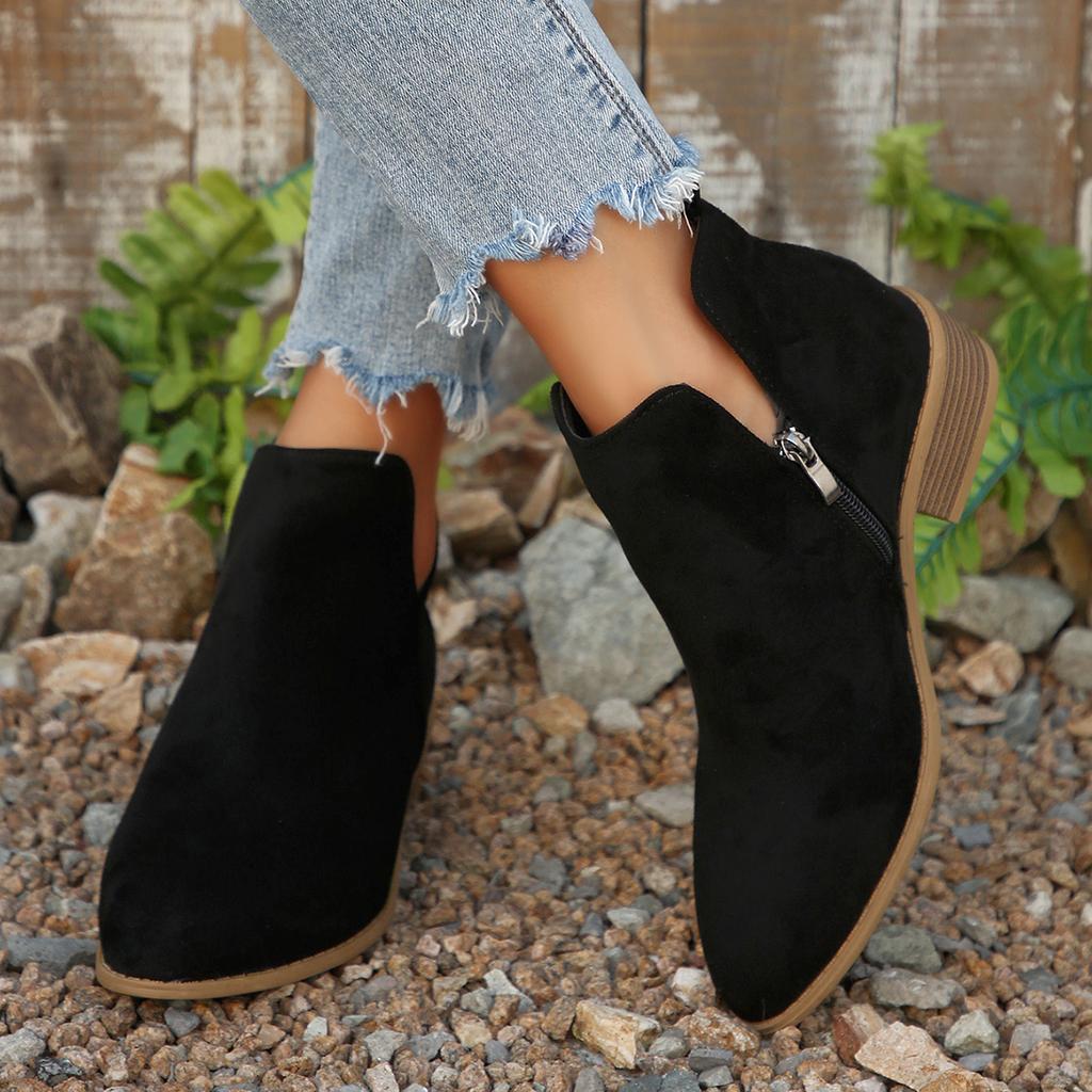 Fashion Women's Natural Suede Elastic Low Heel Shoes Autumn and Winter Ankle Boots Square Toe Casual Short Boots Size 36-43