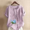 Women's Fashion Flower Prined Short Sleeve T-shirt Loose Cotton Shirt Casual Loose Summer Blouse Tops