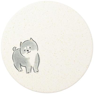&NE Ceramic Diatomaceous Earth Coaster, Mameshiba, "Gokigen" (Good Mood) Design, 9.7cm Diameter X 0.6cm Thick, Absorbent, Made In Japan, Mino Ware,