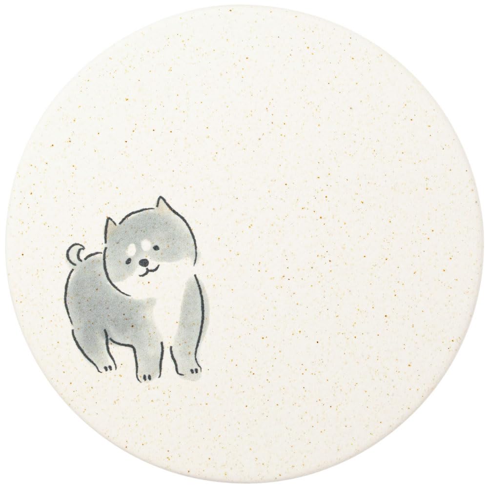 &NE Ceramic Diatomaceous Earth Coaster, Mameshiba, "Gokigen" (Good Mood) Design, 9.7cm Diameter X 0.6cm Thick, Absorbent, Made In Japan, Mino Ware,