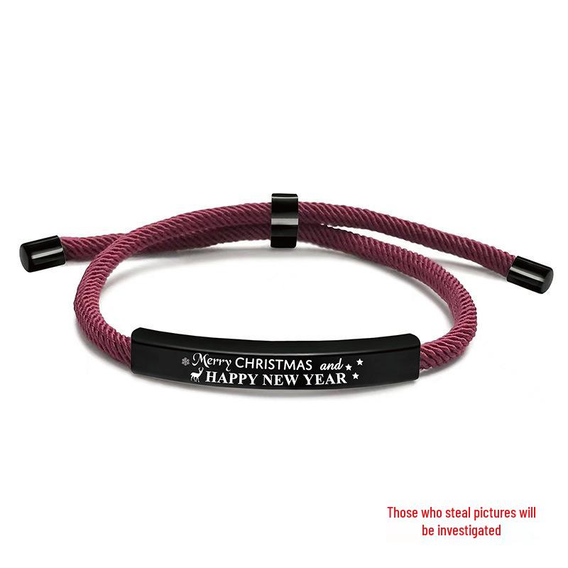 Stainless Steel Black Red Woven Rope Bracelet - Trendy European and American Fashion, Engraved, Christmas Gift