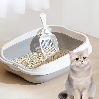 Caja de arena semi cerrada para gatos con borde alto Orinal Potty Toilet para mascotas pequeñas Gatos de interior bandeja pequeña Bandeja para arena de gato Pala