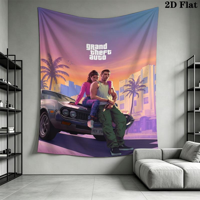Grand Theft Auto Wall Tapestry Aesthetic Wall Hanging Printed Fabric Blanket Decorative Tapestries for Bedroom Living Room Home Decor