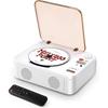 Player CD Portabil cu Bluetooth, Baterie 2600mAh, USB și AUX, Difuzoare Duble de 3W, Telecomandă – pentru Seniori, Cadou Nostalgic, Petrecere Acasă