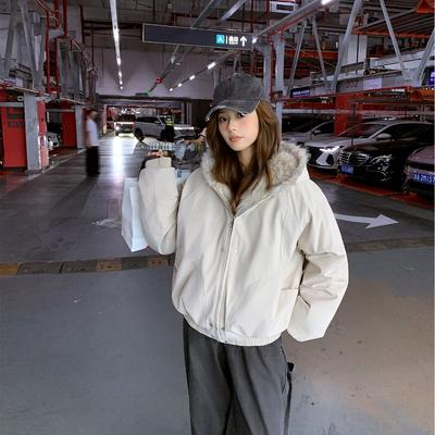 Hip-hop Wind Fur Collar Jacket Women's Winter Small Man Thickened Hooded Cotton-padded Coat Design Sense Short Cotton-padded Clothes