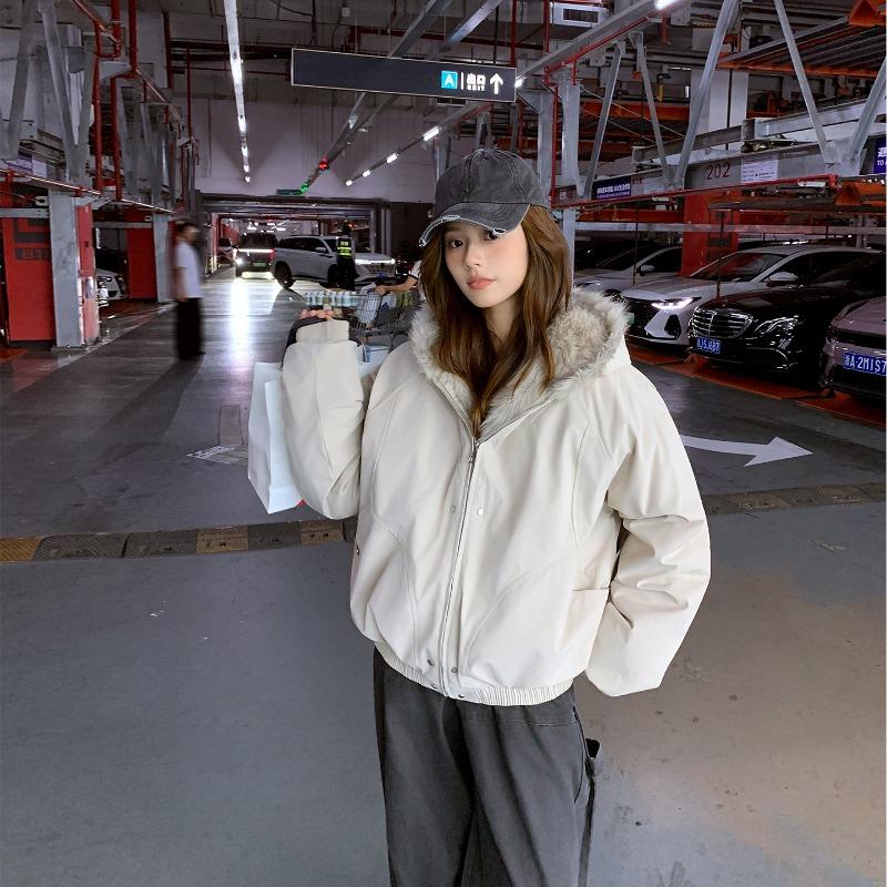 Hip-hop wind fur collar jacket women's winter small man thickened hooded cotton-padded coat design sense short cotton-padded clothes