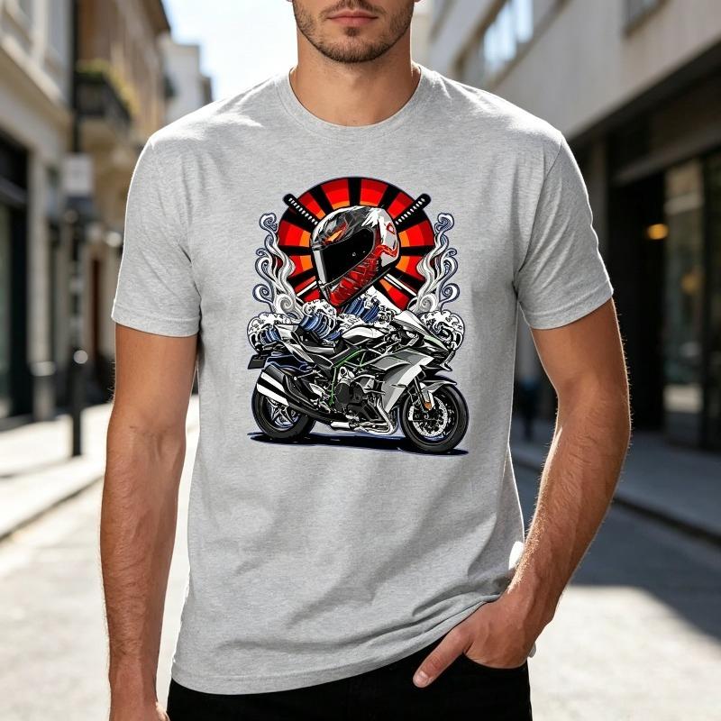 Vintage Samurai Sword Motorcycle Rider Print Tshirt Unisex Unisex Hip Hop Street Style Soft Cotton Short Sleeve