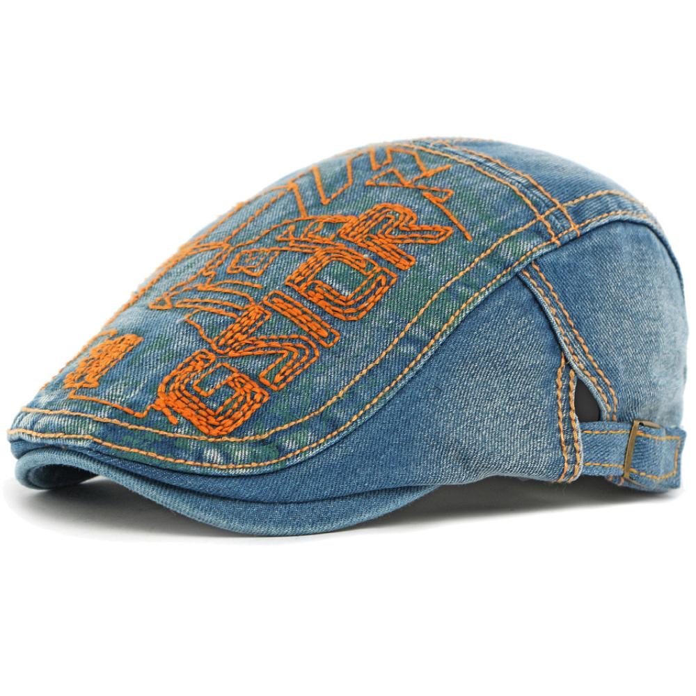 HT4932 Baskenmütze Damen Sterne Stickerei Baumwolle Denim Hut Vintage Künstler Maler Baskenmütze Herren Damen Schirmmütze Herren Baskenmützen