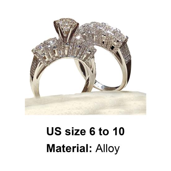 2Pcs/Set Couple ring Rhinestone Inlaid Glossy Luxury Style Exquisite Finger Ring for Banquet