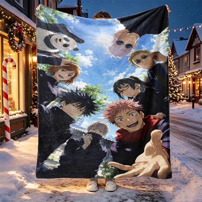Jujutsu Kaisen Muster Decke für Heimdekoration, Bett, Sofa, Autoreise, Camping, Geeignet für alle Jahreszeiten, Geburtstags-Weihnachtsgeschenk