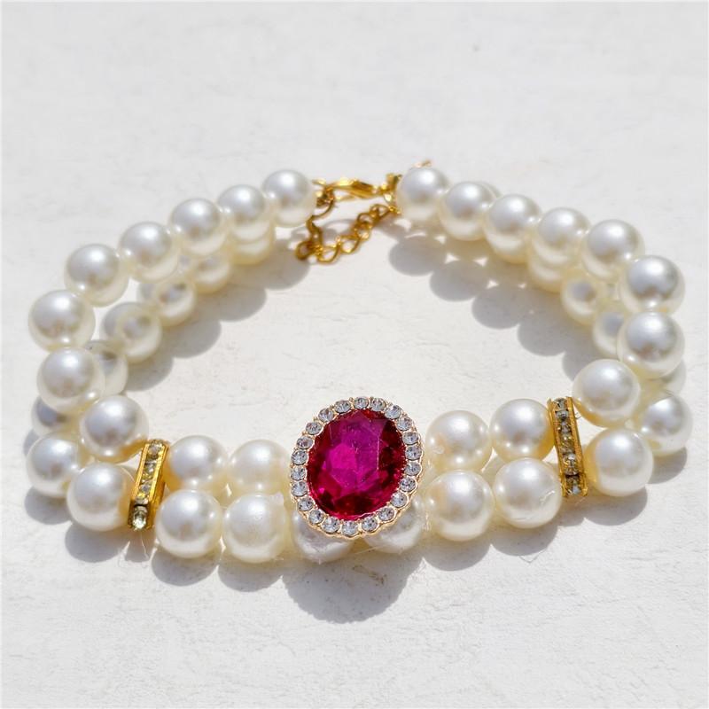 

Fashion Double Row Pearl Pet Necklace Puppy Pendant Accessories Rhinestone Pendant Cat Dog Collar Pet Beauty XS 15-20CM розы красного