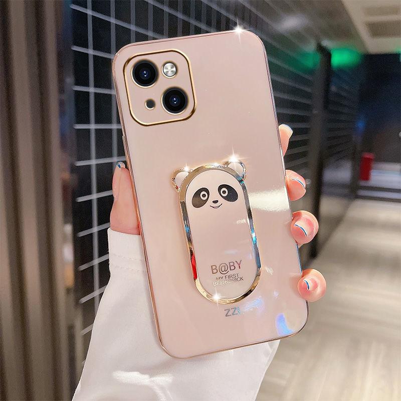 Applicable To Apple 15 Mobile Phone Case Electroplated Bear Bracket IPhone 16 Protective Case 13 Soft 14 Proma