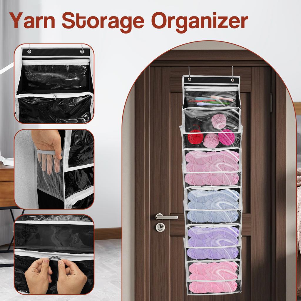 Hanging Yarn Storage Organizer with 6 Independent Compartment Thickened Large Capacity Yarn Holder for Crochet Tool Transparent