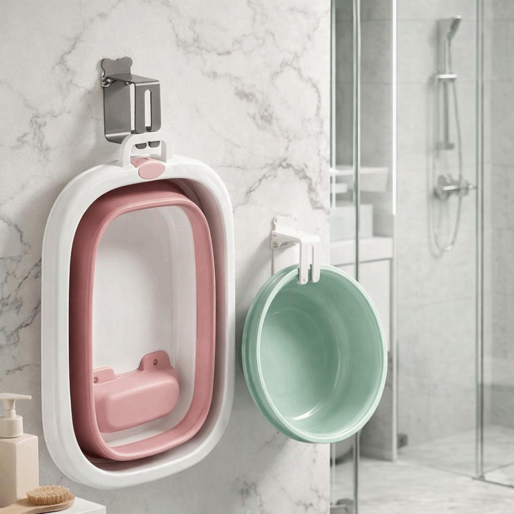 2 Pieces Punch-Free Basin Storage Rack Wall Mounted Wash Basin Holder Wash Basin Hooks  Bathroom