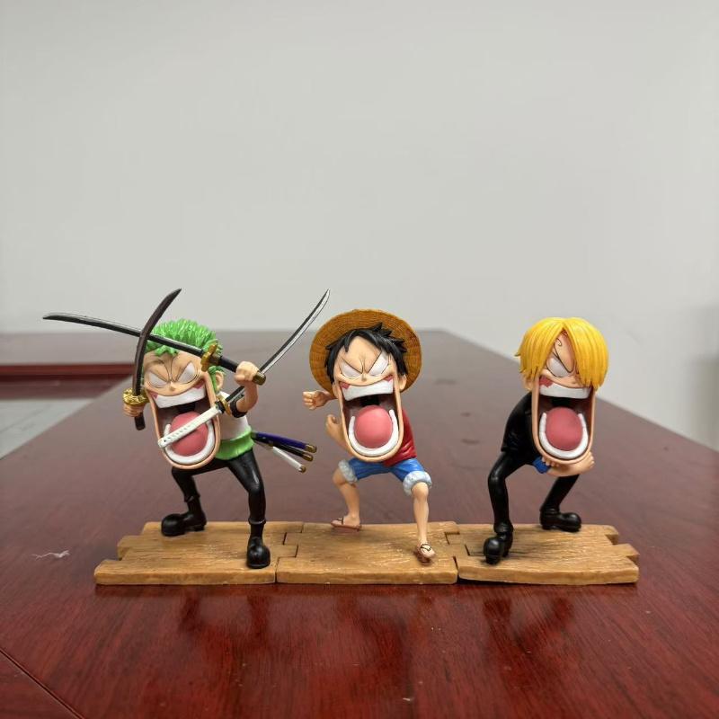 15cm Animation One Piece Luffy Figures Sanji Monkey D Luffy Roronoa Zoro Action Figure The Hungry Trio PVC Anime Model Perfect Toys