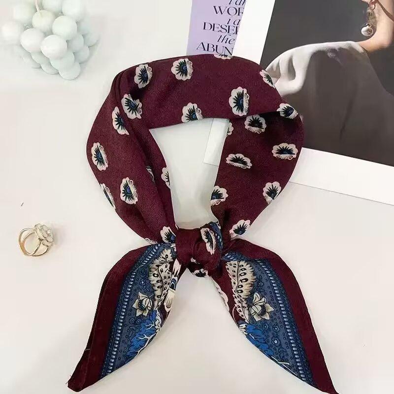 Spring and summer new French retro velvet herringbone pattern small square scarf temperament silk scarf versatile neck protection scarf scarf women