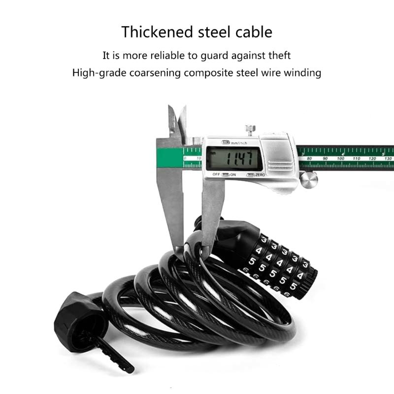 5Digit Combination Bike Cable Locks Self Coiling Bike Locks Waterproof Scooter Lock Chain Anti-Theft Bike Password Lock