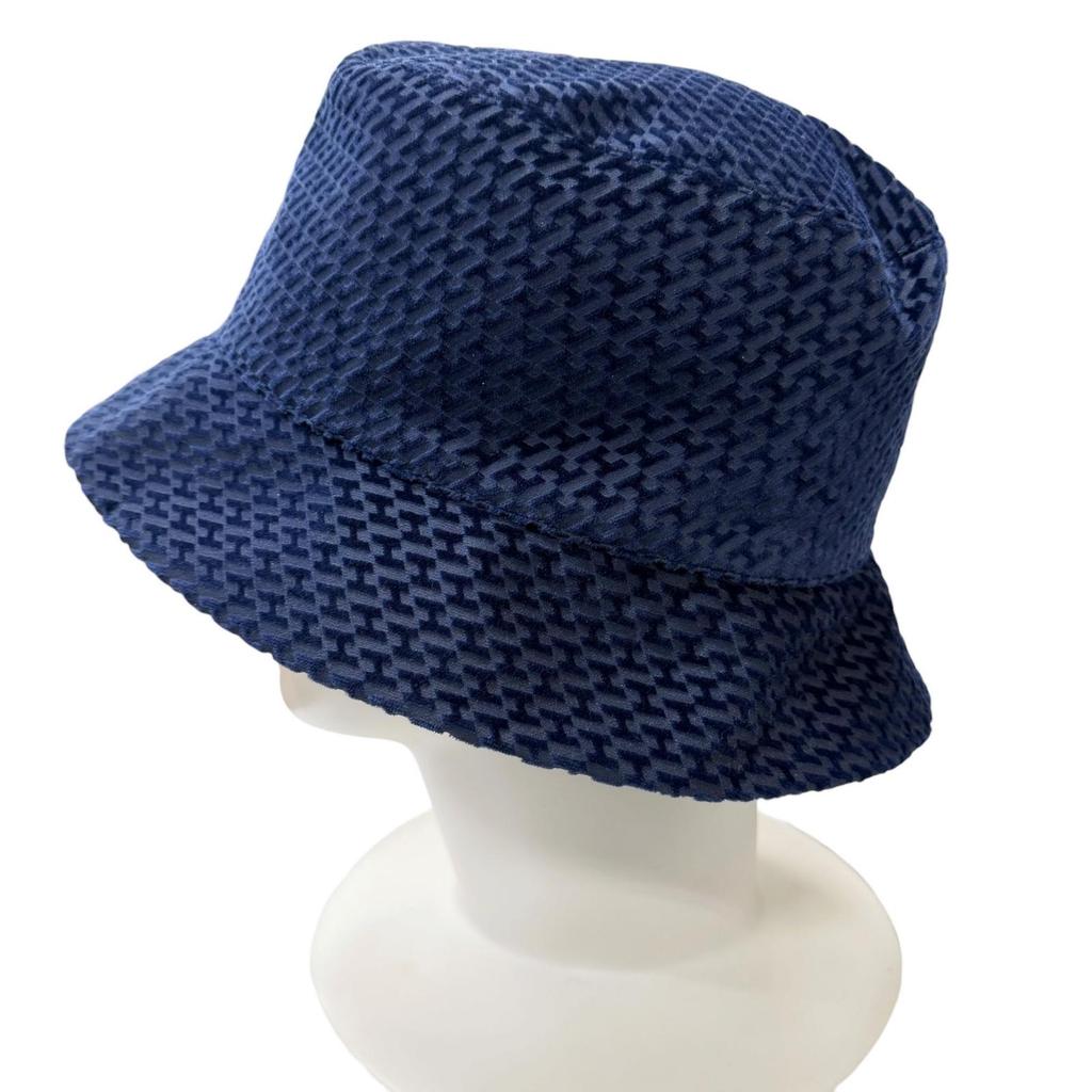 Great HERMES hat Harper Velvet Serie Button H Logo All-Over Print Bucket blue Used
