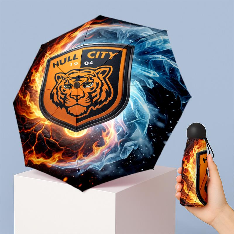 Hull City Football Pattern Printed Mini 5 Folds 8 Ribs Compact Umbrella Windproof Waterproof Lightweight Portable Folding