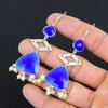 Daughters Day Sale Blue Sapphire Stone Dangle Handcrafted Earrings 925 Silver