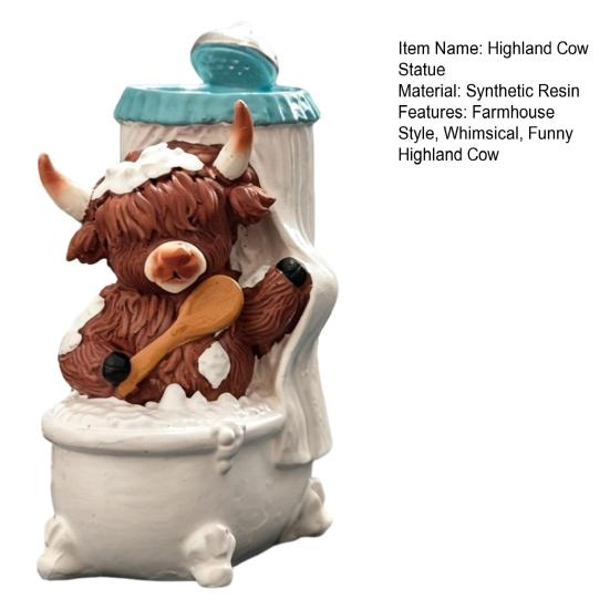 Resin Animal Statue Highland Cow Bathroom Figurine, Scottish Calf Bathing Statue, Funny Unique Home Decor Farmhouse Ornament for Office Tiered