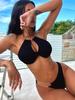 Women’s Fashion Black Metal Chain Tankini Bathing Suit Sexy Halter Backless Bikini Swimsuit, Two-Piece Swimwear