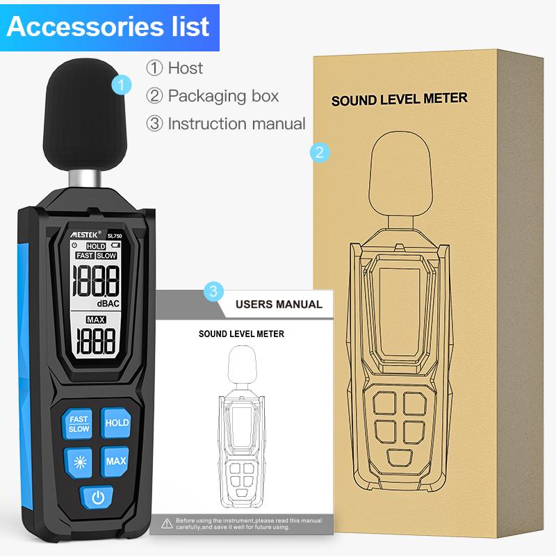 

SL750 Шумомер Цифровой Ручной Измеритель Шума Аудио-Уровня 30-130 дБ Децибел Мини Шумомер