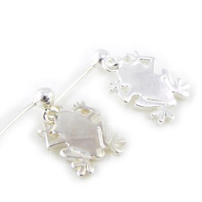 [F1299] - Silver Earrings 'Crazy Frog'