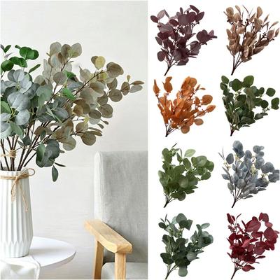 Multicolor Simulation Round Eucalyptus Leaf 9 Branches Faux Plant Leaves Home Decoration