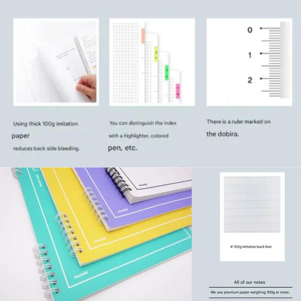 Munid 8mm Lined Notebook (Spring, 4ea - 190 X 258mm X 32Sheets), WHITE