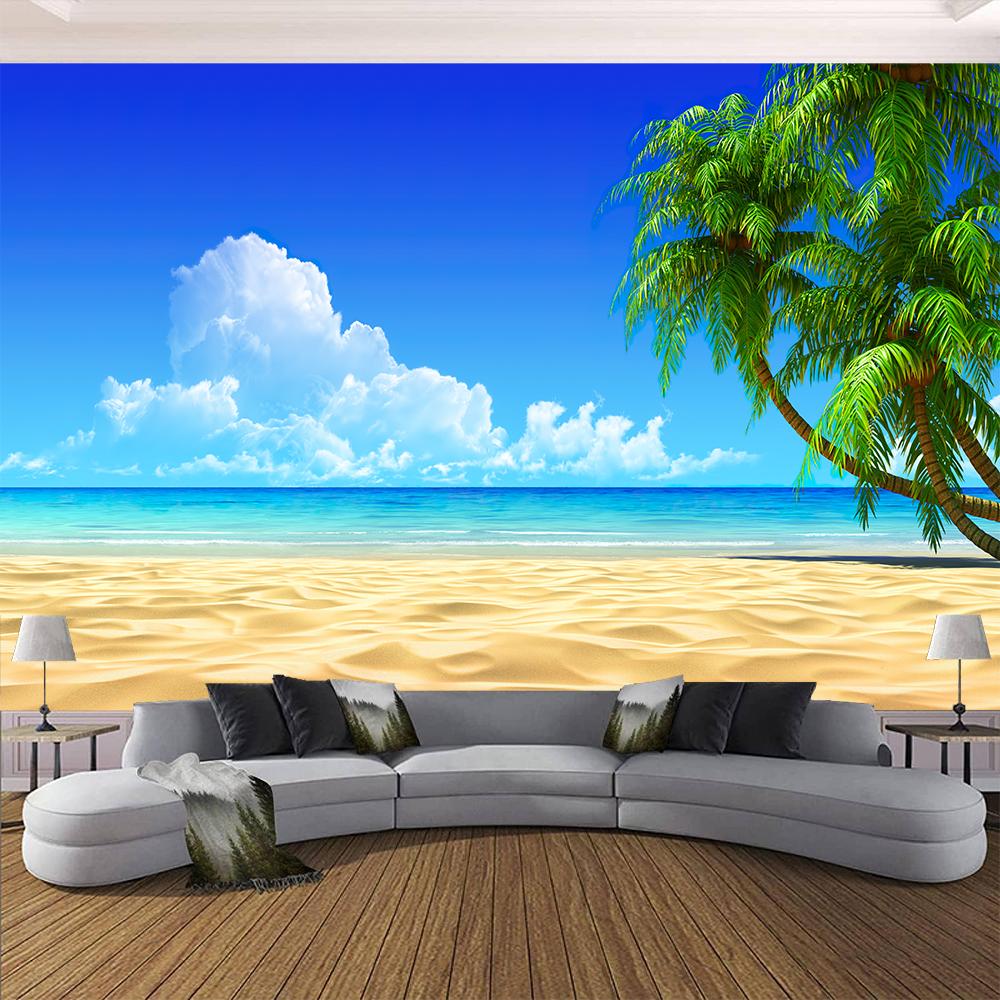 

Seascape 3d Wallpaper Beach Coconut Tree Sofa Living Room Bedroom Beach Murals Home Decor 200 cm(W) x 140 cm(H)
