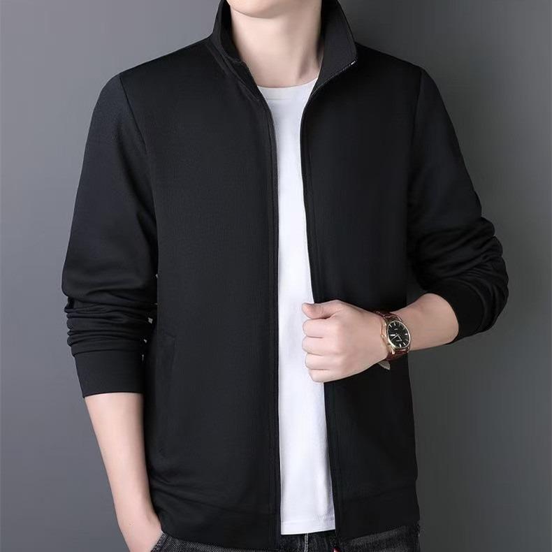 

Men s Stand Collar Jacket: Simple Outdoor Sweatshirt, Trendy Workwear for Middle-Aged and Young, Solid Color Sports Top. 3XL чорний