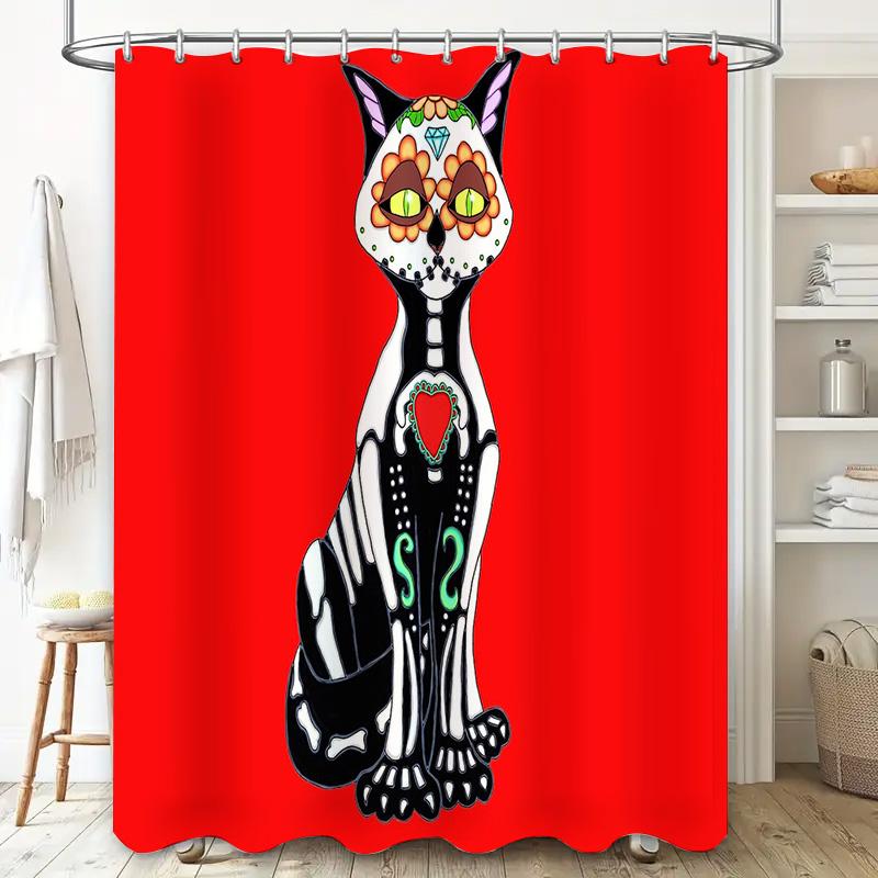 Spooky Skull Bat Halloween Shower Curtain Gothic Horror Vampire Batwing Bathroom Decor