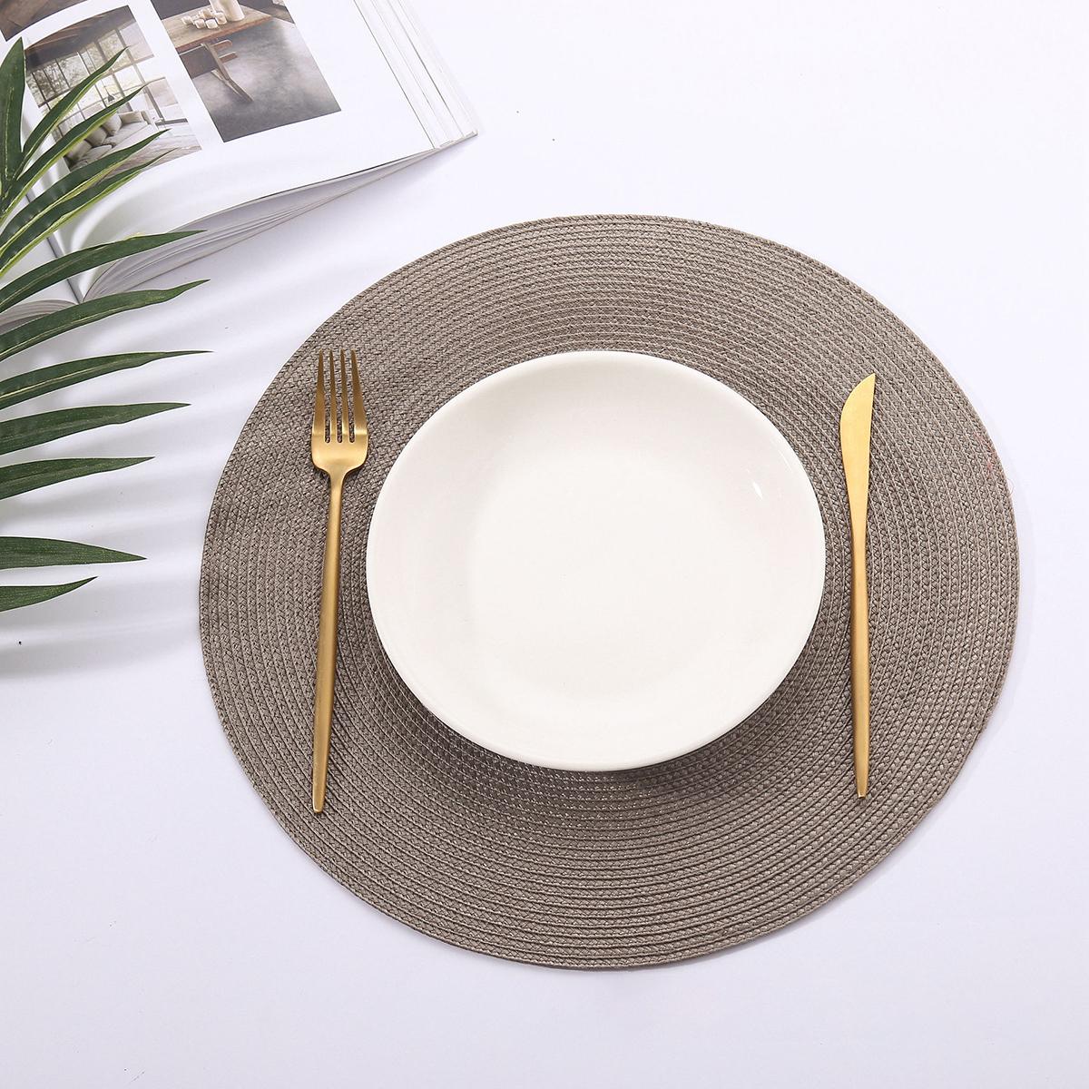 

6pcs Round Braided Placemats Set of 6 Table Mats for Dining Tables Woven Washable Non-Slip Place mats 38x38cm кофейный