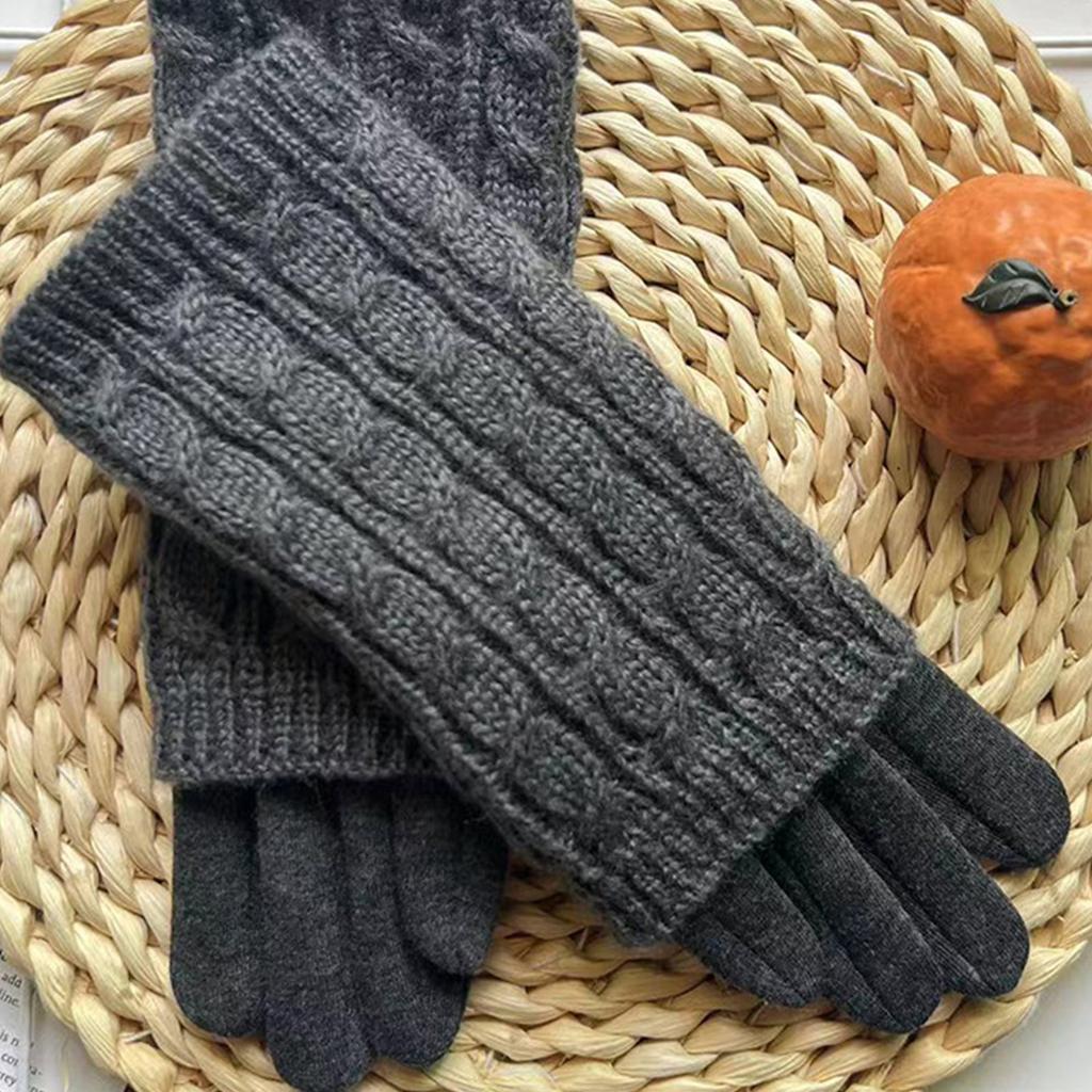 Winter Warm Gloves Outdoor Knitted Cycling Gloves Women's Non Inverted Velvet Gloves Full Finger Gloves