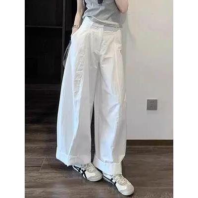 Loose Fashion Straight Pants Small Korean Lazy Slack Cool Sa Style White Tooling Wide Leg Pants Women's Summer