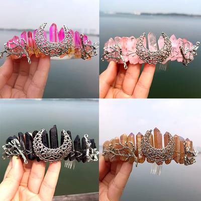 Nueva Corona Arcoíris de Cristal Natural Aro para el Cabello Tocado Nupcial Fiesta Rama Lunar Accesorios para el Cabello Peineta