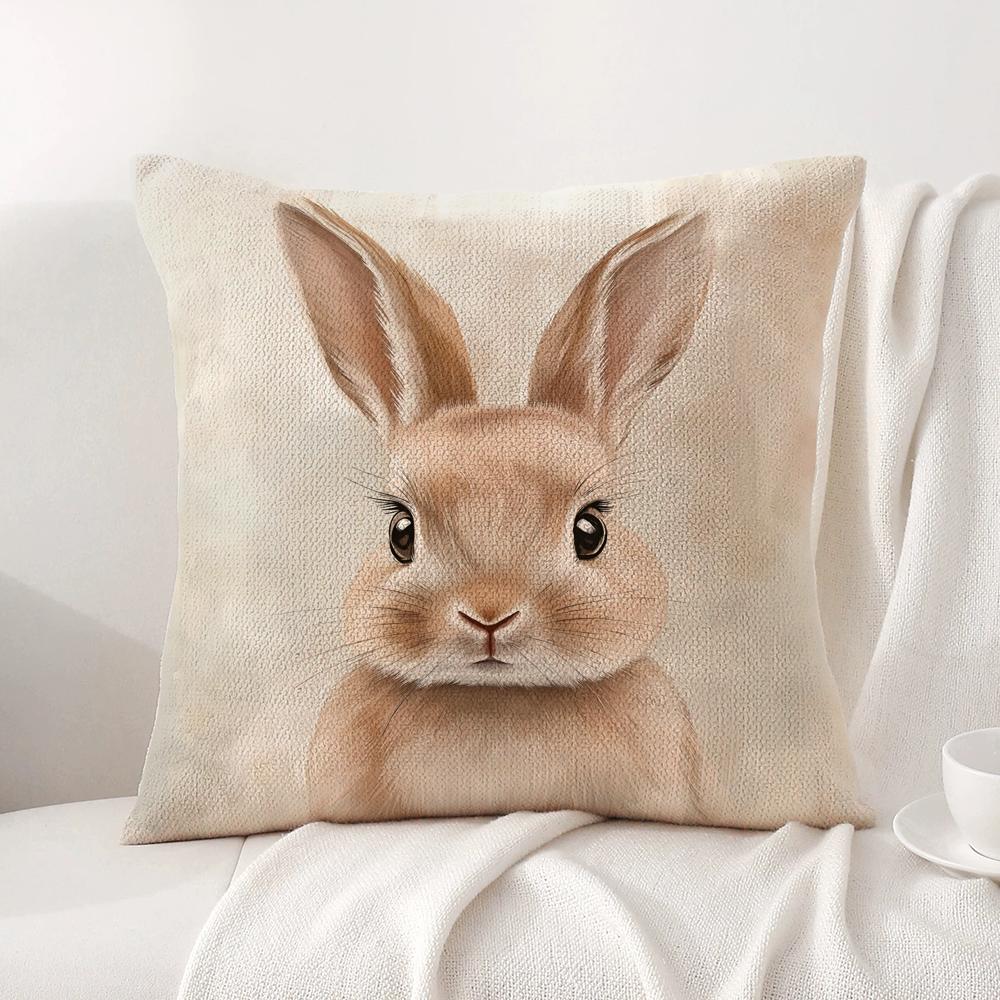 Retro Easter Bunny Cushion Cover Natural Linen Organic Fabric DoubleSided Printing Sofa Home Decor Gift Pillow Cover