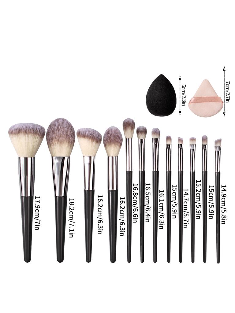 2025 New 12Pcs Makeup Brushes+2 Beauty Blenders+2 Triangle Sponge Puffs Set Soft Bristle Latex-Free For Full Makeup Daily Travel