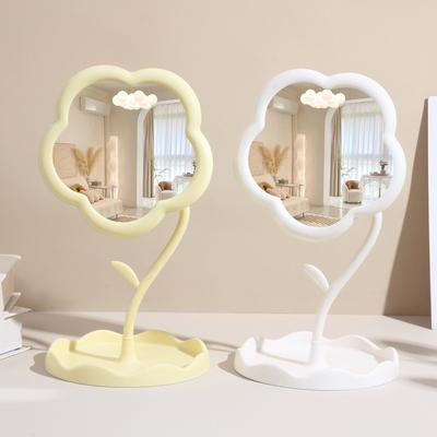 1pc Cream Flower Desktop Makeup Mirror High Definition RotatableDressing Table Mirror for Office Student Dormitory