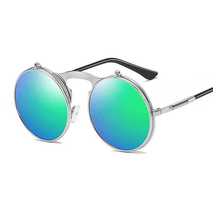 Round Steampunk Sunglasses Man Vintage Flip Celebrity Sun Glasses Male Driving Superstar Luxury Brand Designer Metal Shades