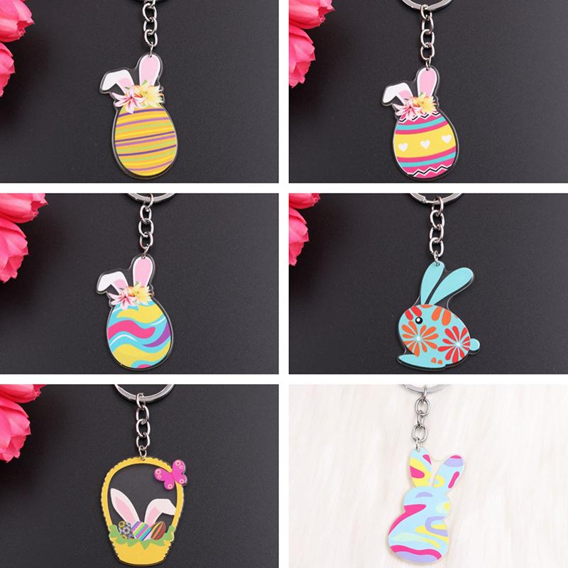 WTEMPO Spring Party Easter Rabbit Ear Easter Egg Keychains Kit Bags Pendant Keychains Car Key Door Key Decorations DIY Keychain Crafts Making Supplies