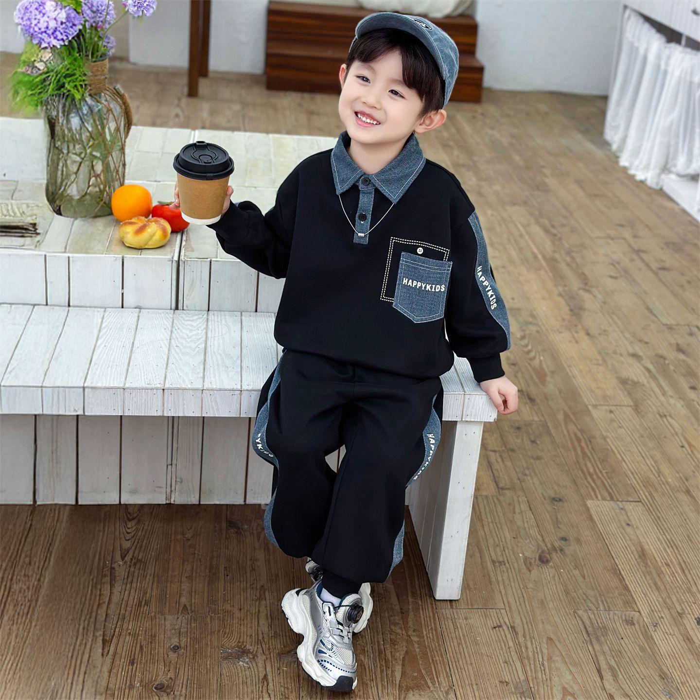 

Комплект детского поло с длинным рукавом и крутых джоггеров - Коллекция 2025 Повседневная одежда 110 cm чёрный