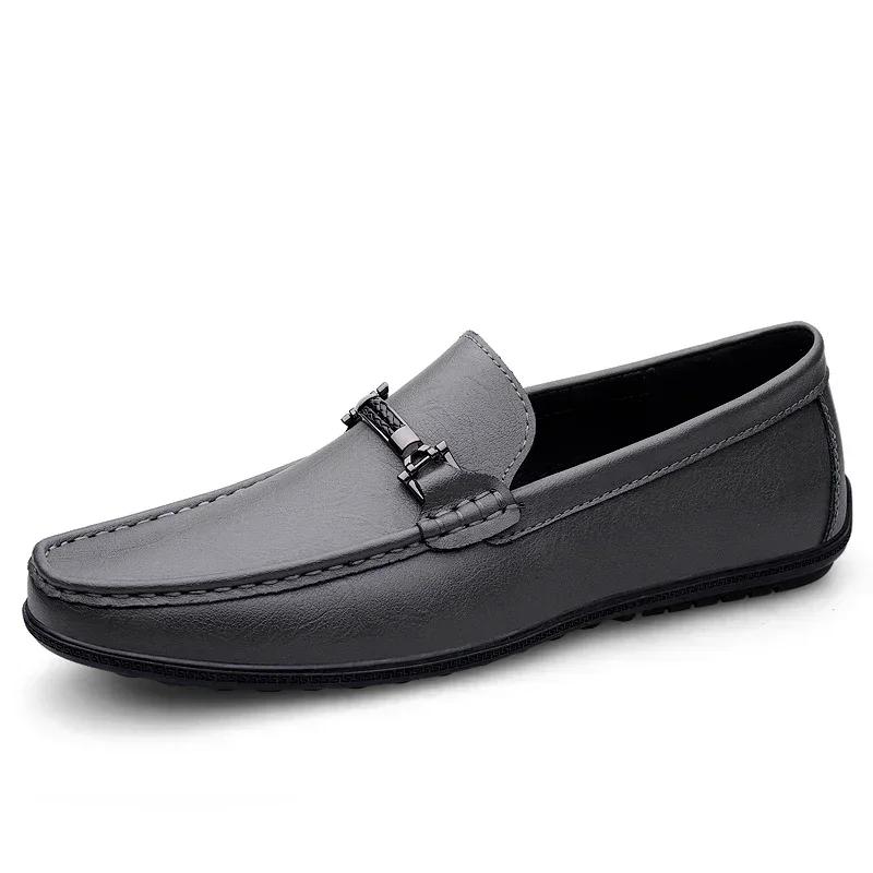 Fashion Luxury Mens Genuine Leather Shoes New Casual Shoes Men Blue Business Men Slip-on Shoes All-Match Loafers Handmade Driving Flats